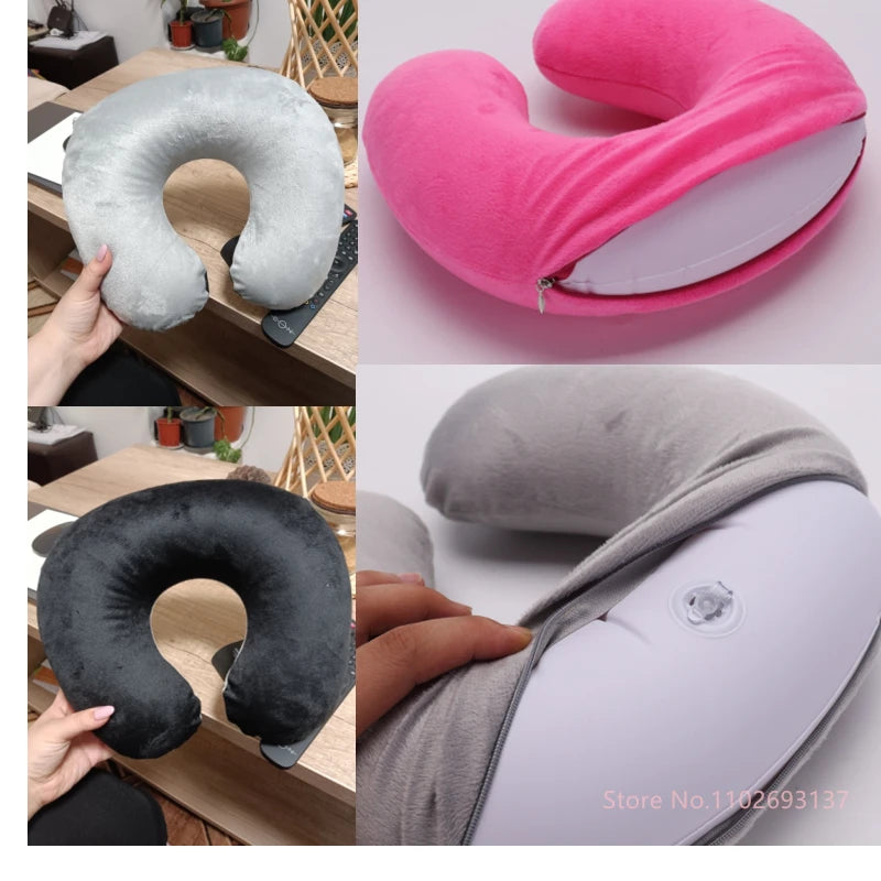 Cute Cartoon Style U Shaped Travel Neck Pillow.  Inflatable Cushion for Kids, Adults, Family, Friends,