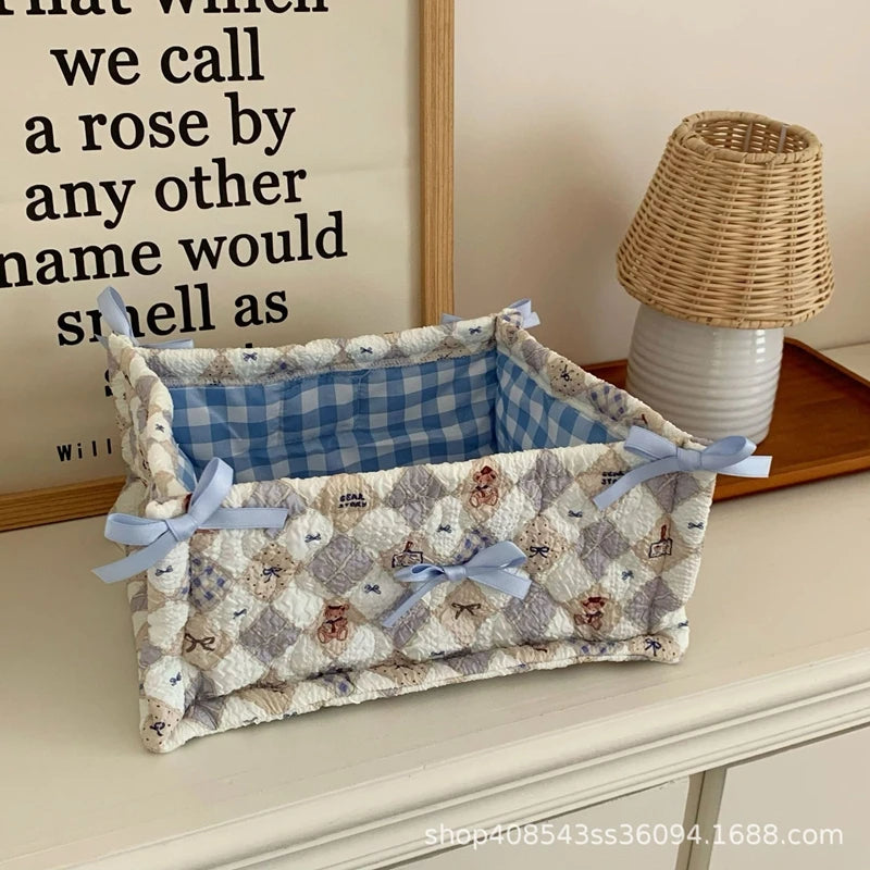 Square Storage Basket; Lace Flower Desktop Organizer; Quilted Storage Basket;