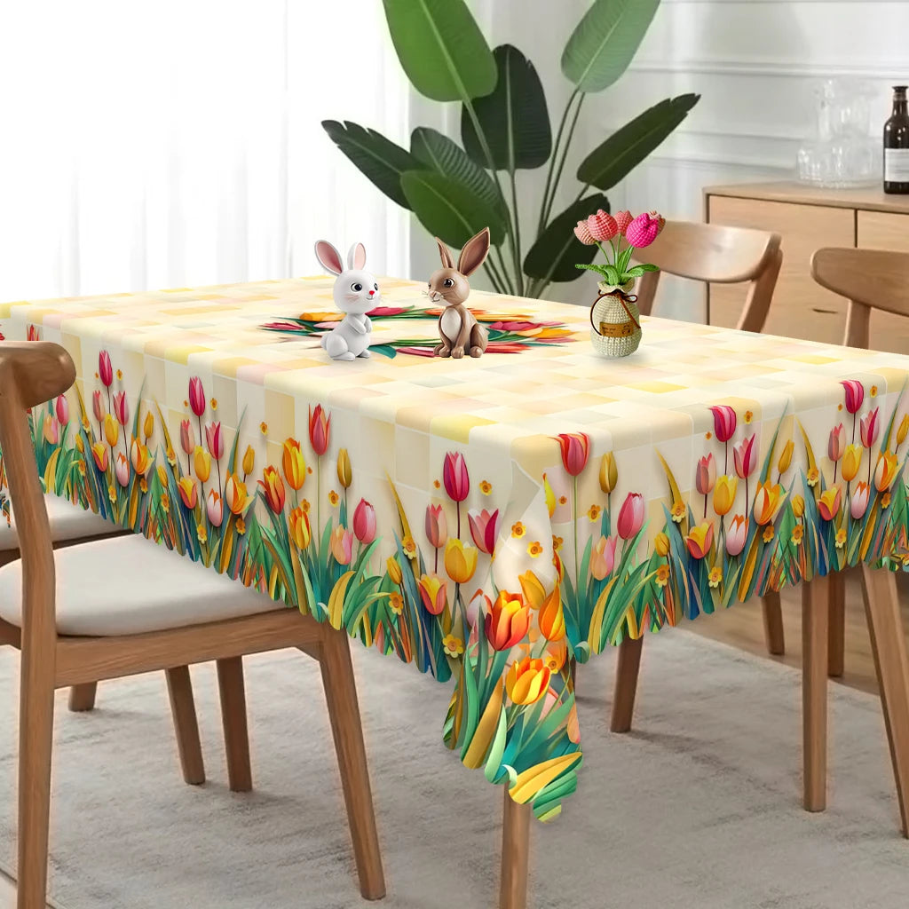 1 Piece Spring/Summer Flower Tablecloth.  Tulip Print Tablecloth.  Restaurant or Kitchen Accessory.  Outdoor Decoration for:  Picnic, Camping. Perfect for Graduation Season, Mother's Day or an Ideal Gift for Family Members.