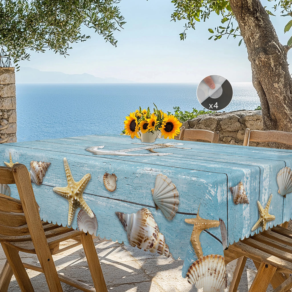 Summer Ocean Theme Printed Tablecloth. Shell; Anchor Pattern Design.  Suitable for Spring and Summer Holiday Parties, Picnic,
Garden Party, Indoor and Outdoor Tablecloth, Perfect Gift for Friends, Multiple Sizes Available
