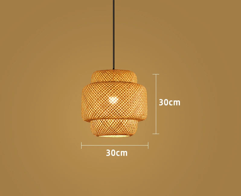 Bamboo Lantern, Pendant Lamp, Natural Rattan Wicker.  LED Chandeliers Hand-Woven Lampshades