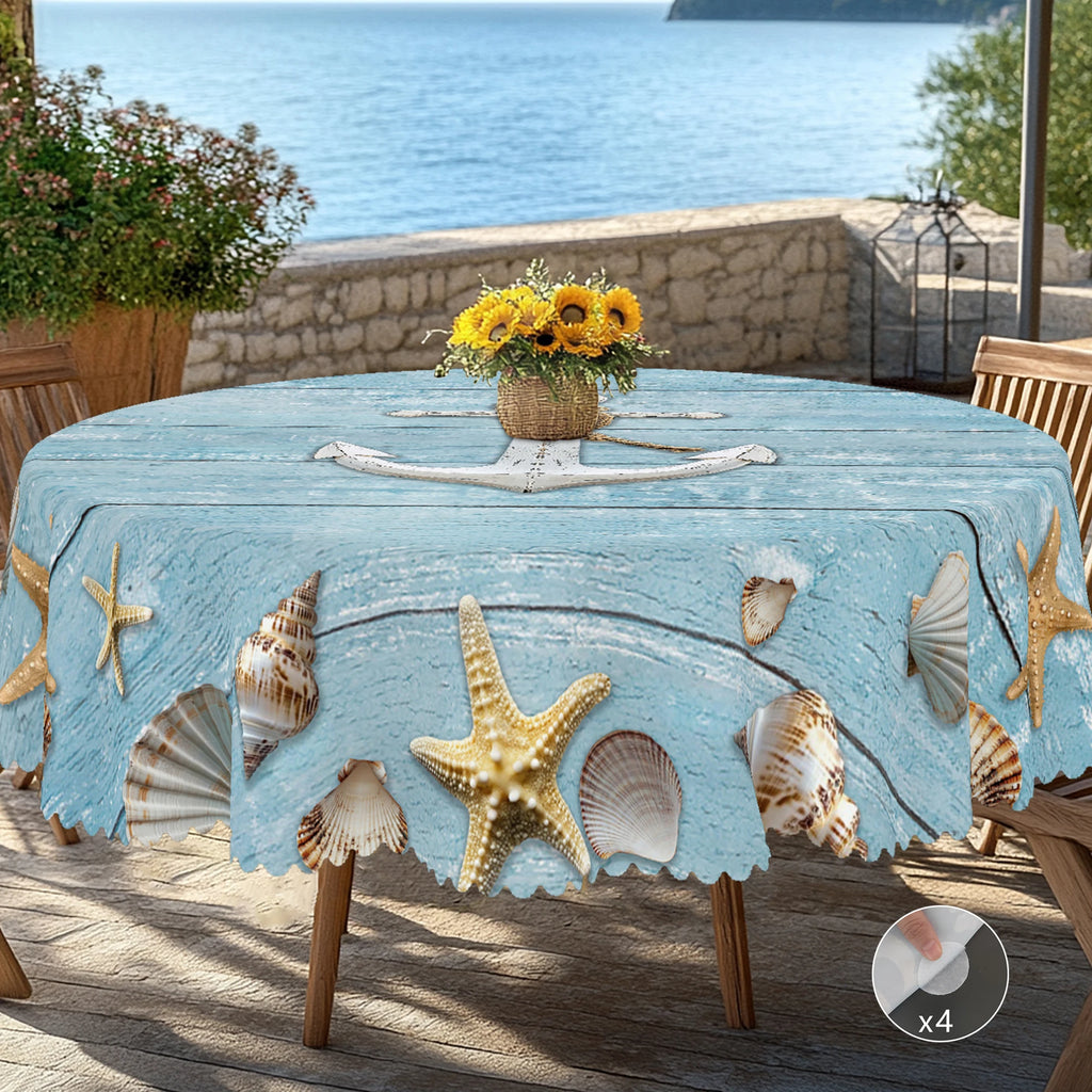 Summer Ocean Theme Printed Tablecloth. Shell; Anchor Pattern Design.  Suitable for Spring and Summer Holiday Parties, Picnic,
Garden Party, Indoor and Outdoor Tablecloth, Perfect Gift for Friends, Multiple Sizes Available