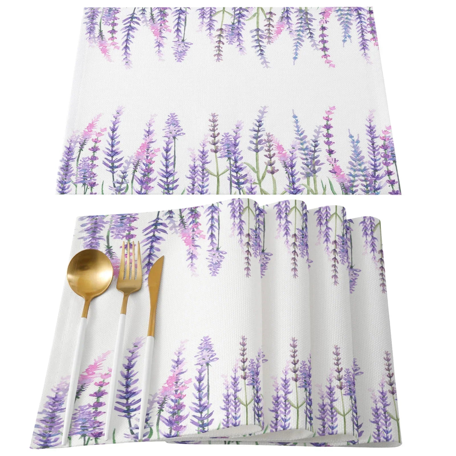 Purple/Lavender Printed Cotton Linen Placemats and Napkins