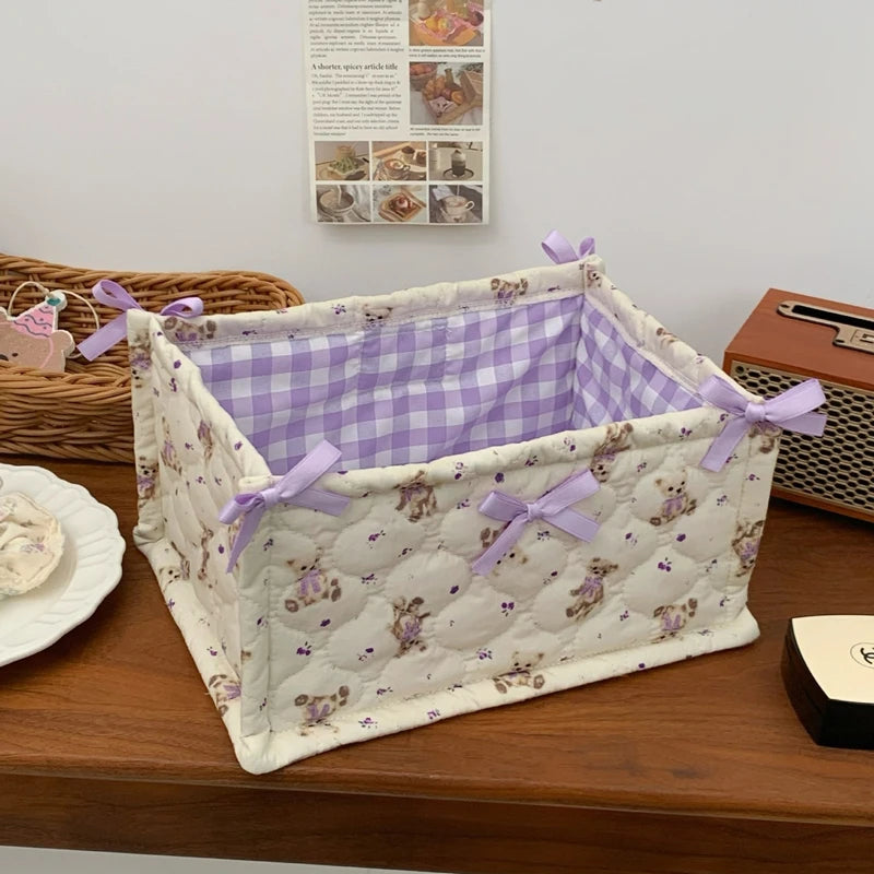 Square Storage Basket; Lace Flower Desktop Organizer; Quilted Storage Basket;