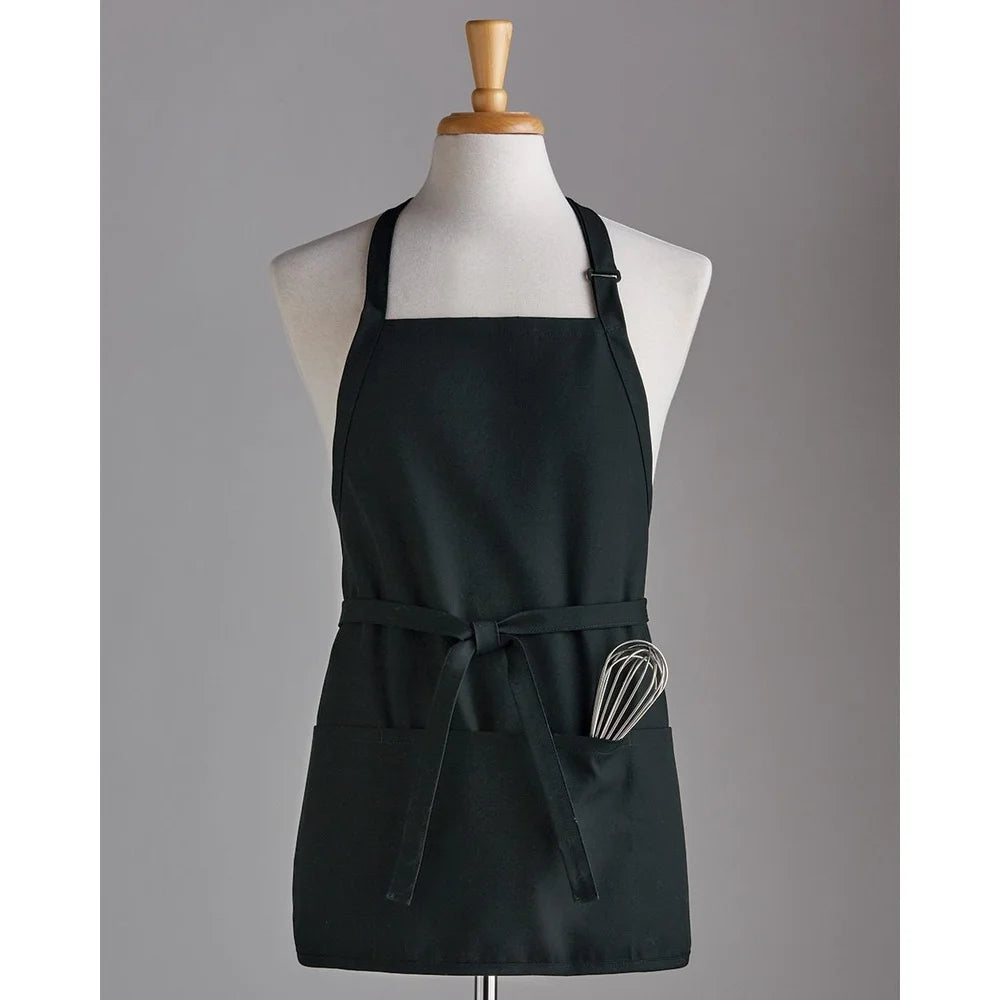 Adjustable Short Bib Apron with Three-Section Pockets.  Ideal for Kitchen Cooking and Crafting Tasks.  Durable Twill
