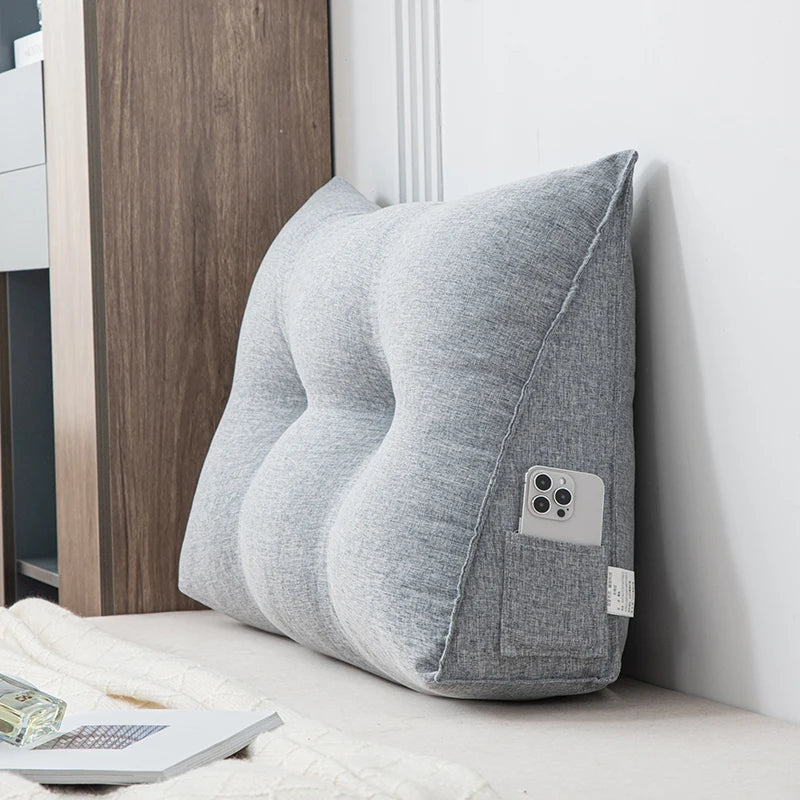 Wedge Pillow.  Small Triangular Headboard Bed Reading Backrest. Provides Back Support. Long Pillow with Removable Cover for Dorm Room