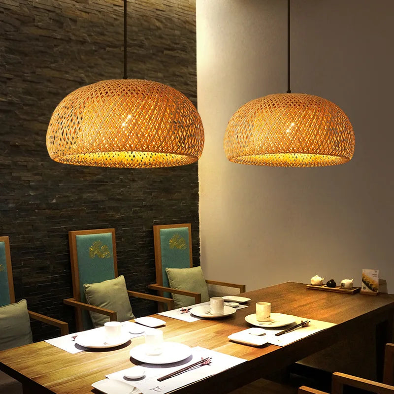 Bamboo Lantern, Pendant Lamp, Natural Rattan Wicker.  LED Chandeliers Hand-Woven Lampshades