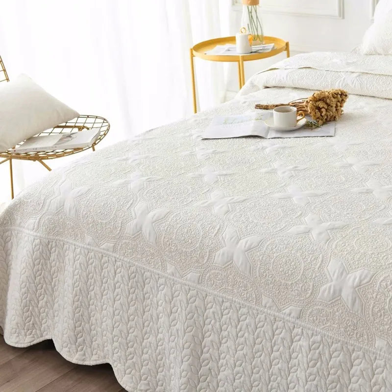 Double-sided Embroidered Cotton Quilted Bedspread.  Padded Summer Blanket, Throw or Coverlet.