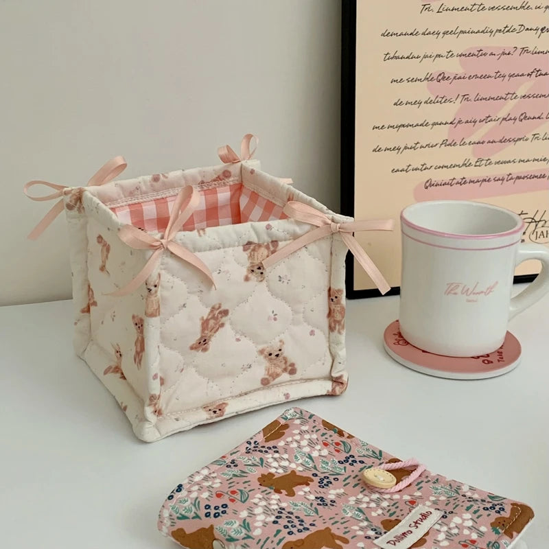 Square Storage Basket; Lace Flower Desktop Organizer; Quilted Storage Basket;