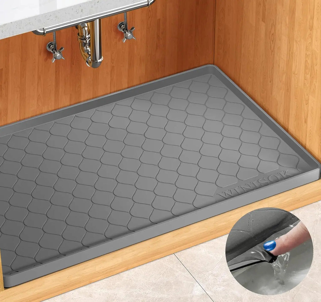 Waterproof Under Sink Mat -34” x 22”.  Shelf Protector Silicone Under Sink Tray