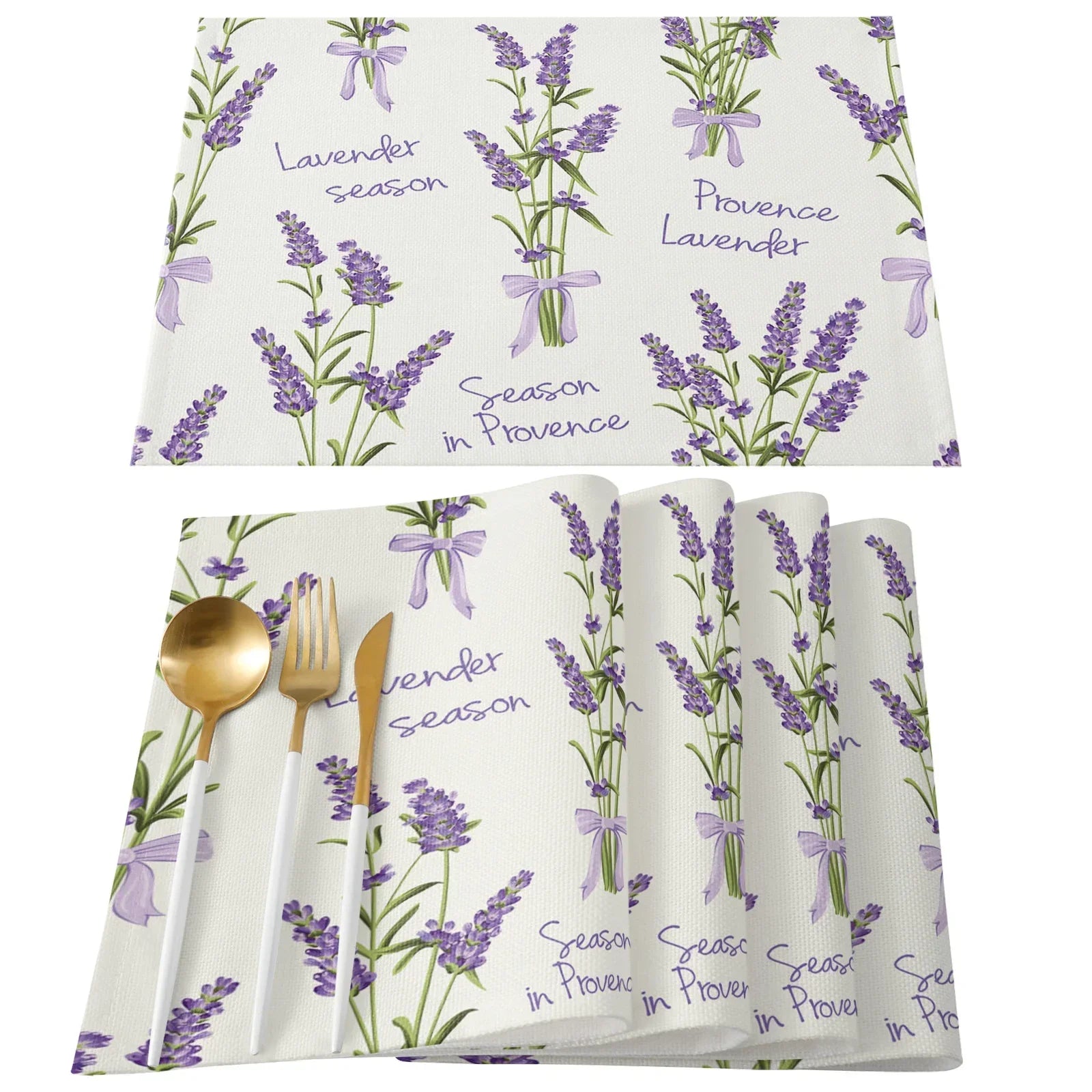 Purple/Lavender Printed Cotton Linen Placemats and Napkins