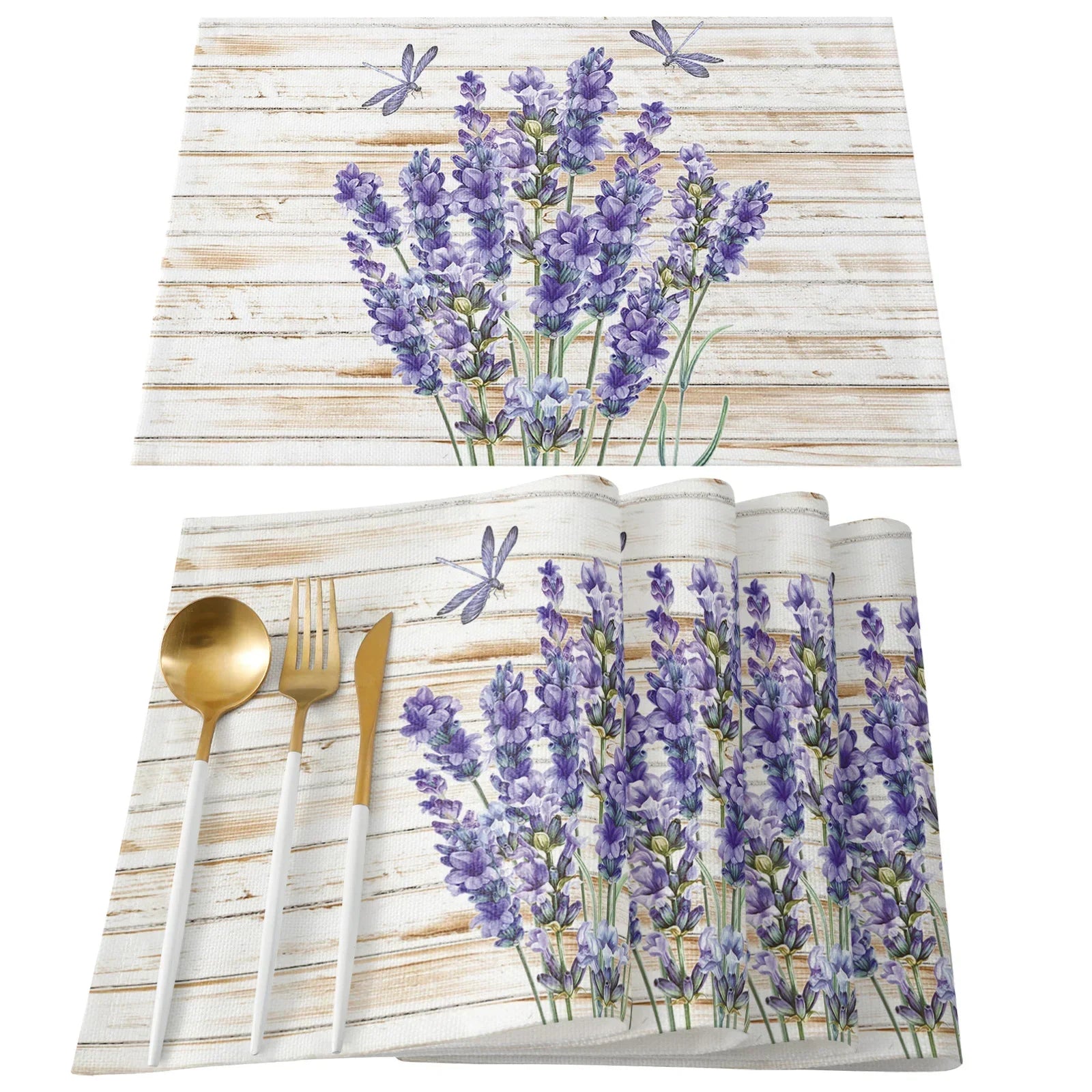 Purple/Lavender Printed Cotton Linen Placemats and Napkins