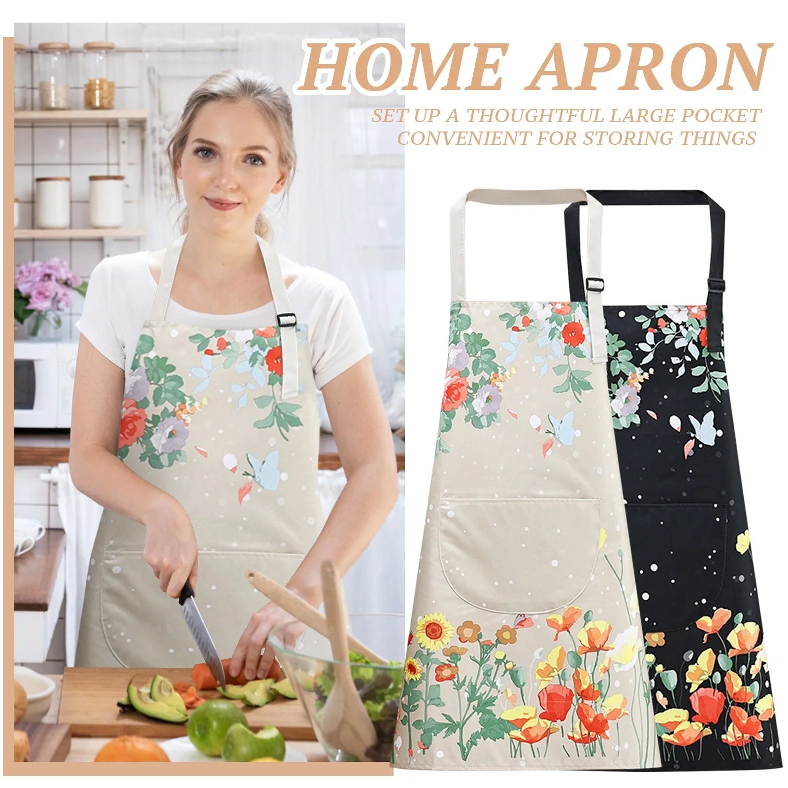 Printed Pockets. Fashionable Kitchen Cooking Aprons