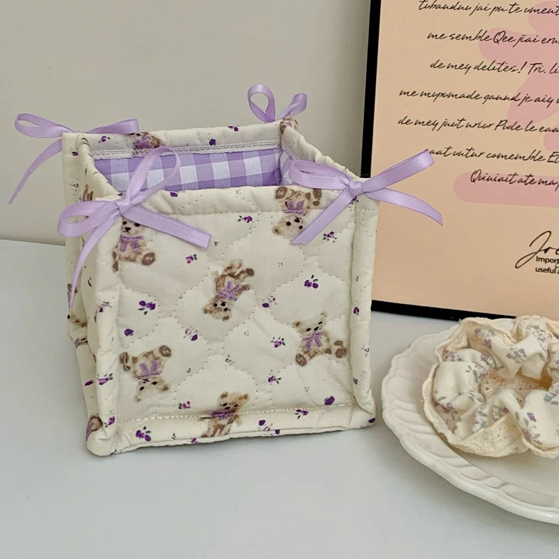 Square Storage Basket; Lace Flower Desktop Organizer; Quilted Storage Basket;