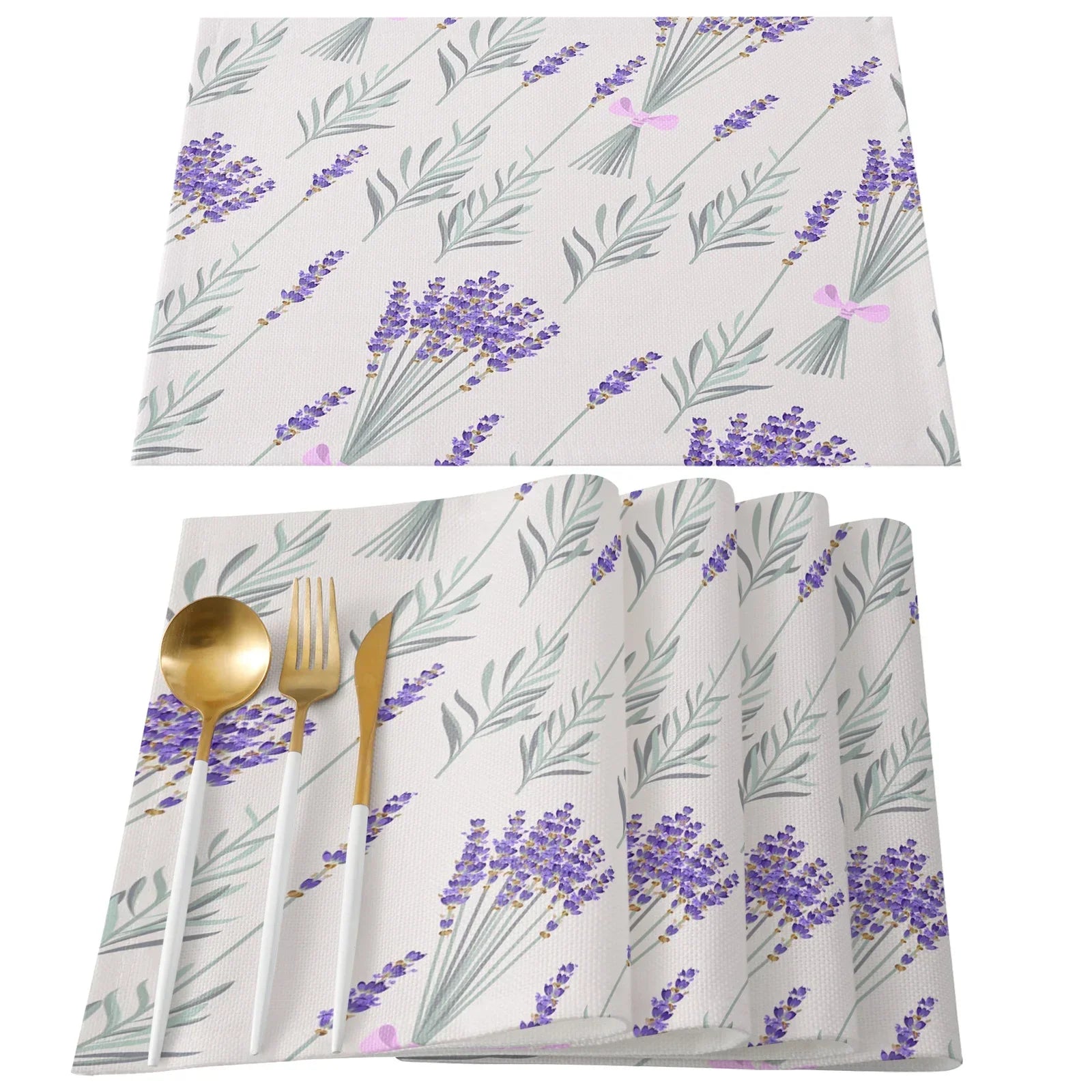 Purple/Lavender Printed Cotton Linen Placemats and Napkins
