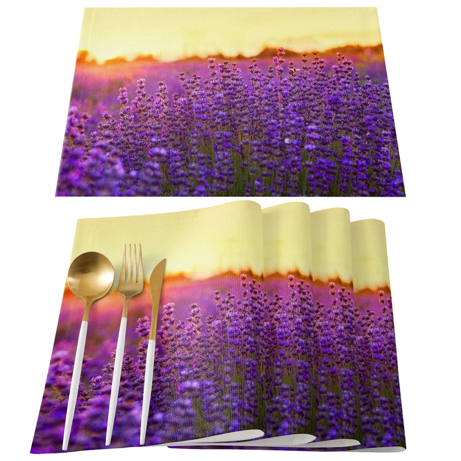 Purple/Lavender Printed Cotton Linen Placemats and Napkins