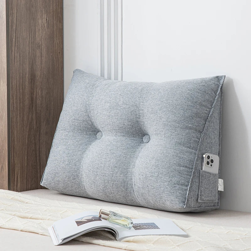 Wedge Pillow.  Small Triangular Headboard Bed Reading Backrest. Provides Back Support. Long Pillow with Removable Cover for Dorm Room