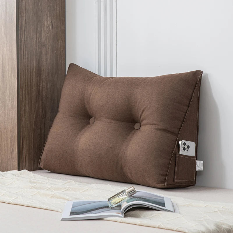 Wedge Pillow.  Small Triangular Headboard Bed Reading Backrest. Provides Back Support. Long Pillow with Removable Cover for Dorm Room