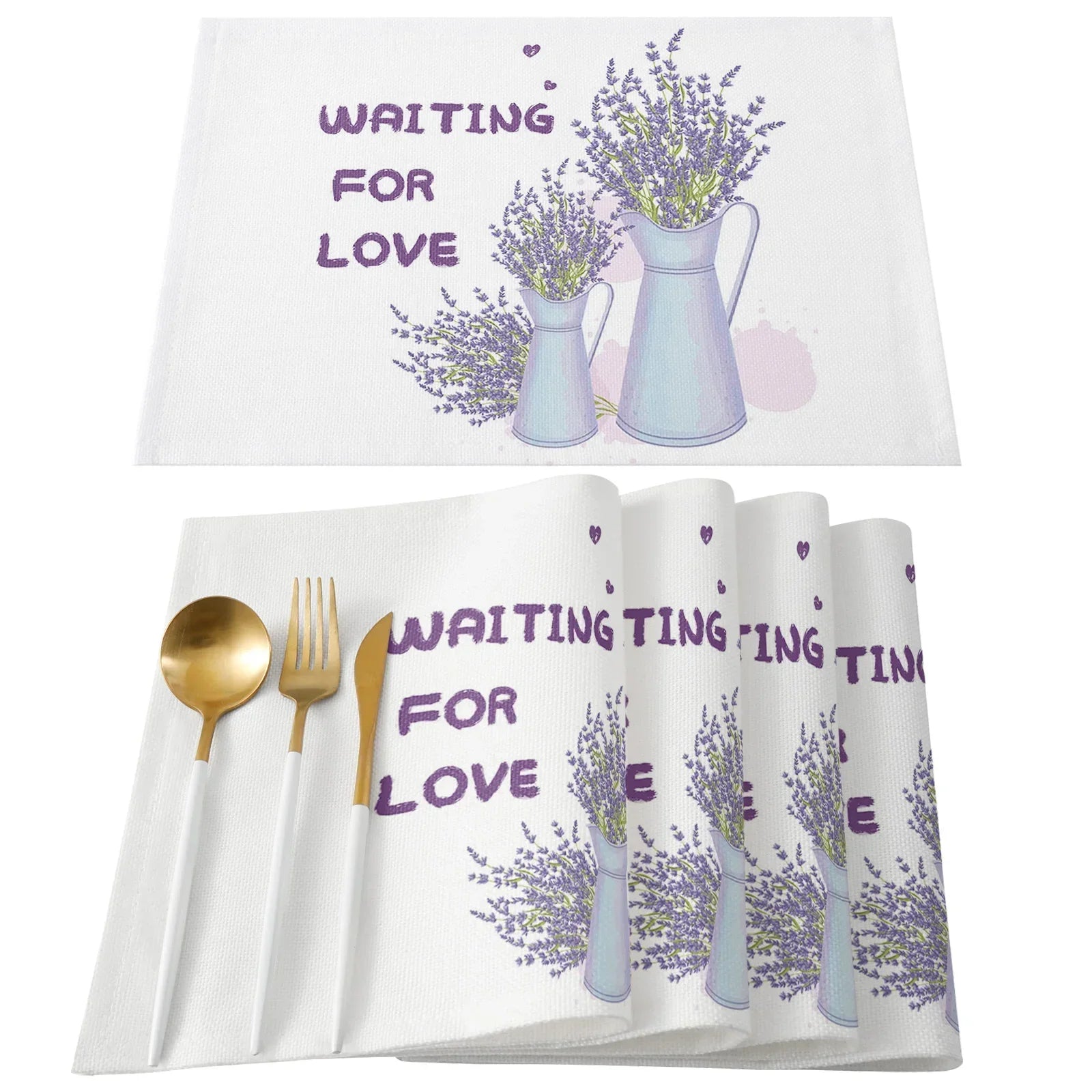Purple/Lavender Printed Cotton Linen Placemats and Napkins