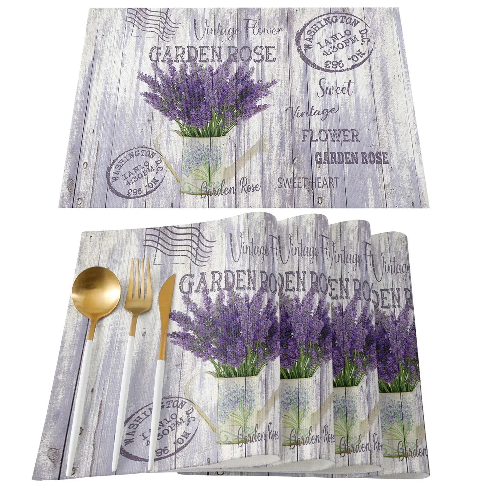 Purple/Lavender Printed Cotton Linen Placemats and Napkins