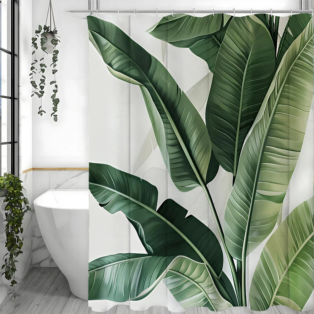 Tropical Banana Leaf Shower Curtain with Hooks