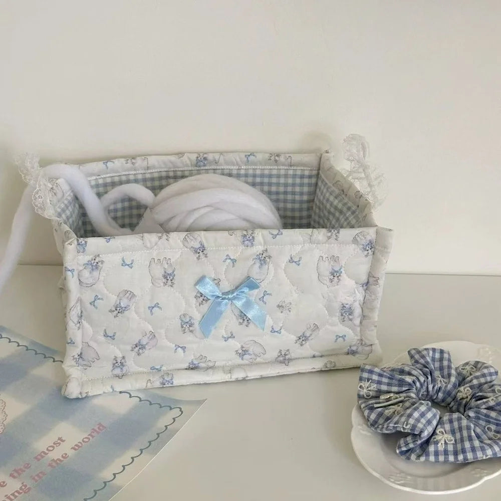 Square Storage Basket; Lace Flower Desktop Organizer; Quilted Storage Basket;