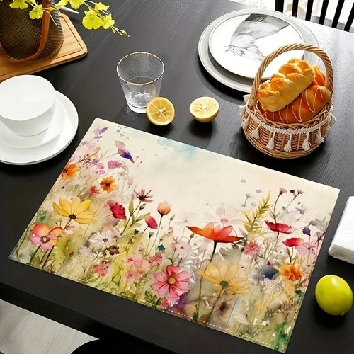 2pcs Spring Summer Placemats. Floral Watercolor.  Decorative Linen Fabric for the Table.