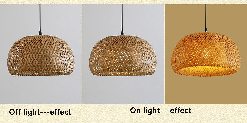 Bamboo Lantern, Pendant Lamp, Natural Rattan Wicker.  LED Chandeliers Hand-Woven Lampshades