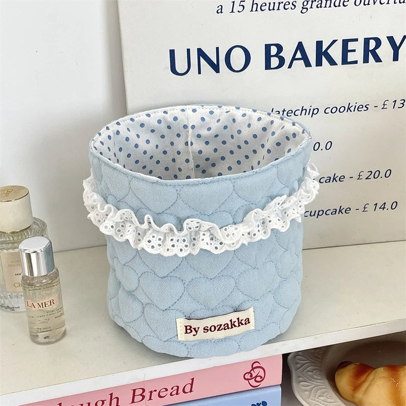 Square Storage Basket; Lace Flower Desktop Organizer; Quilted Storage Basket;