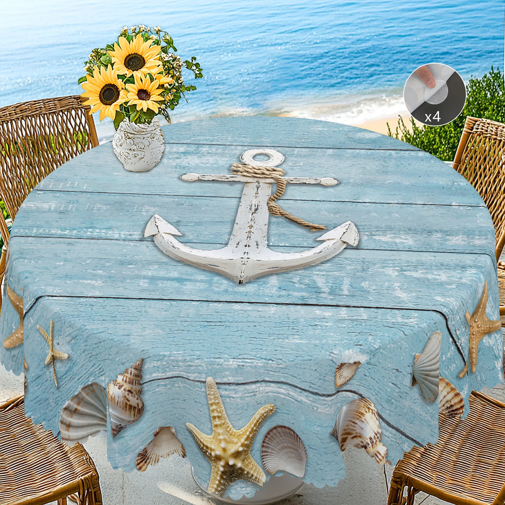 Summer Ocean Theme Printed Tablecloth. Shell; Anchor Pattern Design.  Suitable for Spring and Summer Holiday Parties, Picnic,
Garden Party, Indoor and Outdoor Tablecloth, Perfect Gift for Friends, Multiple Sizes Available