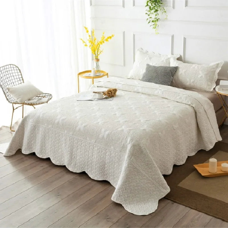 Double-sided Embroidered Cotton Quilted Bedspread.  Padded Summer Blanket, Throw or Coverlet.