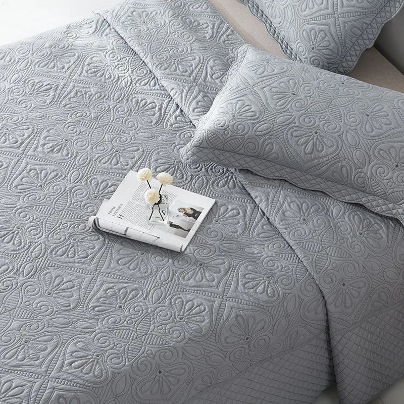 Double-sided Embroidered Cotton Quilted Bedspread.  Padded Summer Blanket, Throw or Coverlet.