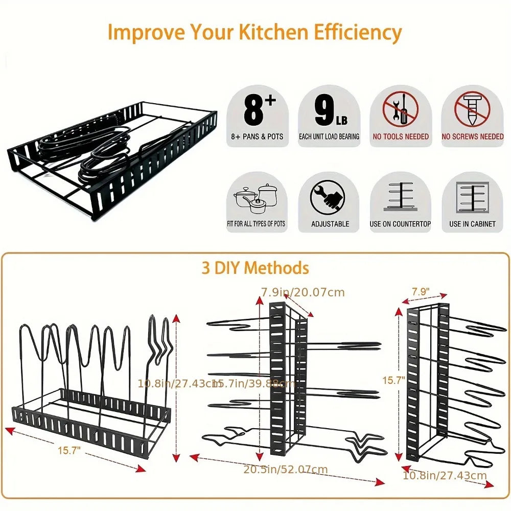 Pot storage rack. 8-layer POTS and pans storage. Kitchen cabinet storage metal rack.